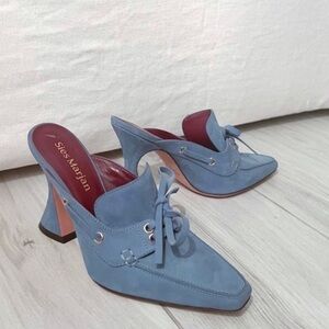 Sies Marjan Mules Light Blue Suede Lace Up